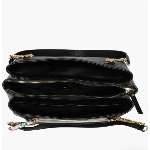 Nanette Lepore Black and Plum Blossom Women's Bag Gold Chain Bonus Pouch NWT - Picture 5 of 5